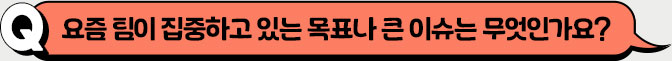 요즘 팀이 집중하고 있는 목표나 큰 이슈는 무엇인가요?