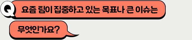 요즘 팀이 집중하고 있는 목표나 큰 이슈는 무엇인가요?