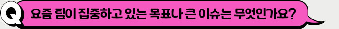 요즘 팀이 집중하고 있는 목표나 큰 이슈는 무엇인가요?