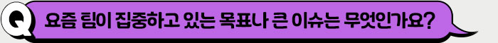 요즘 팀이 집중하고 있는 목표나 큰 이슈는 무엇인가요?