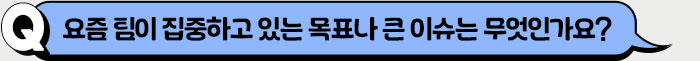 요즘 팀이 집중하고 있는 목표나 큰 이슈는 무엇인가요?