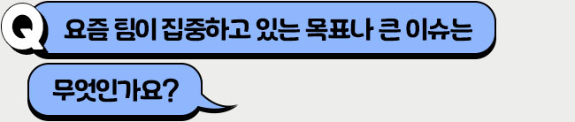 요즘 팀이 집중하고 있는 목표나 큰 이슈는 무엇인가요?